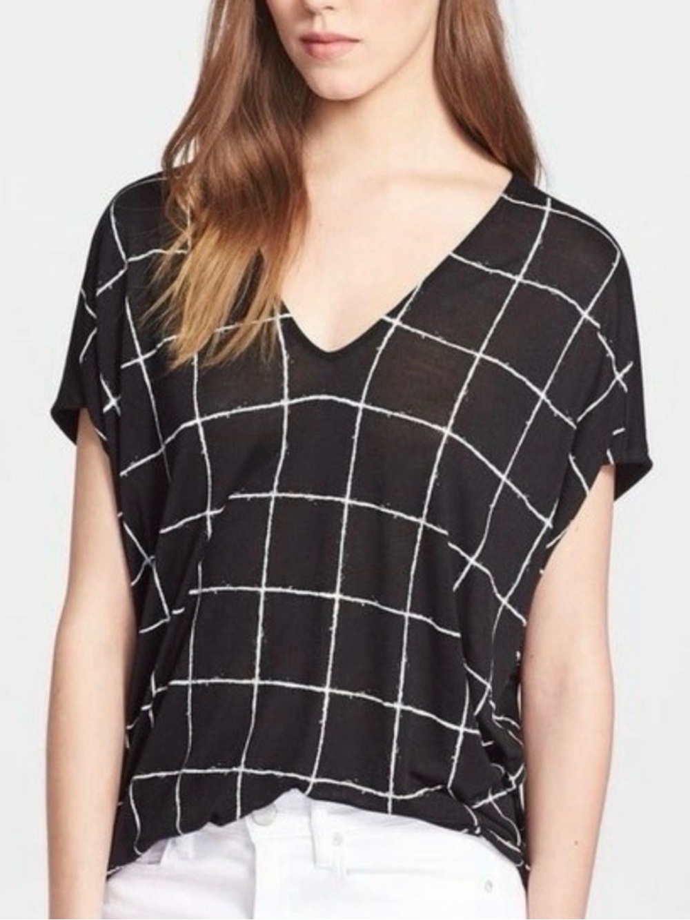 Vince Windowpane Plaid Dolman Sleeve Knit Top Size Small